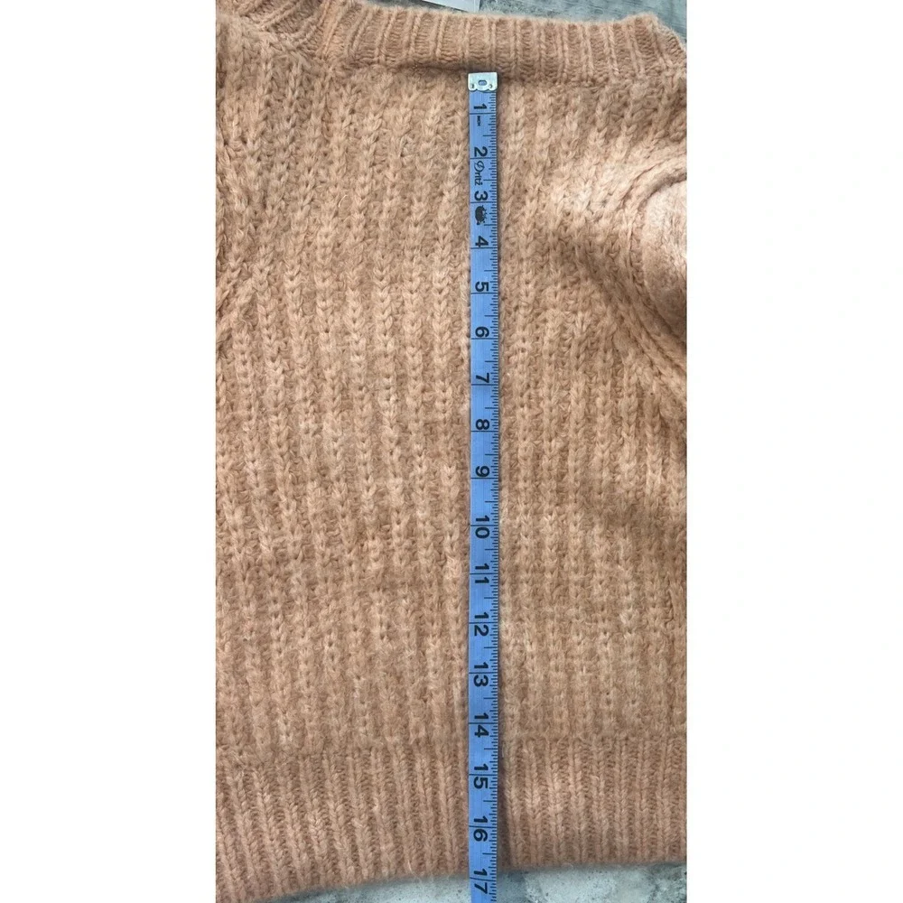 💗 TOPSHOP Peach Orange Cable Knit Puff Sleeve‎ Rib Pullover Small UK4/6 36-38